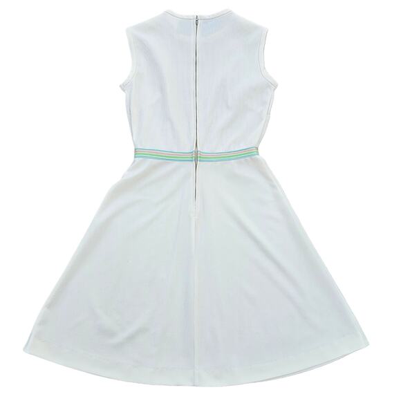 VTG Fit Flare Dress Off White Double Knit Sleeveless Pastel Stripe Vintage 70s - Picture 7 of 8